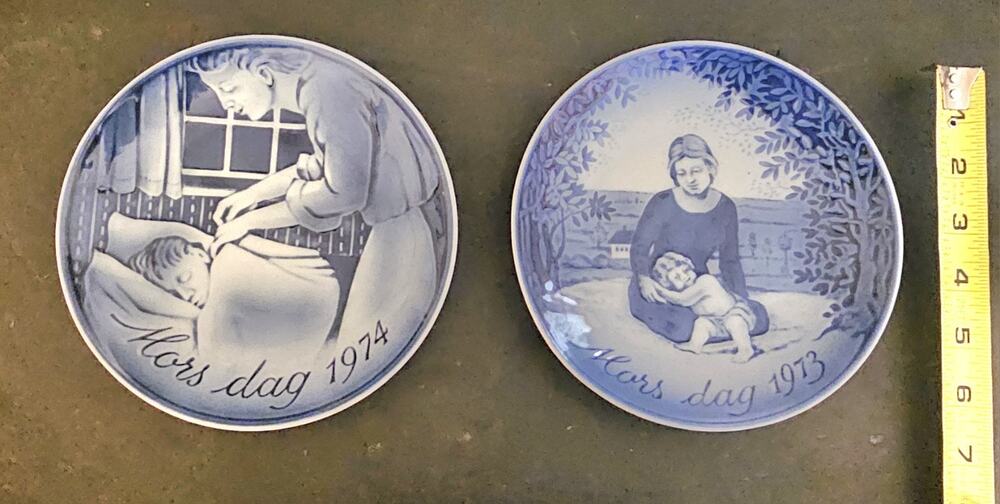 Georg Jensen Collector Plates 1973/1974 BlueWhite porcelain Mother's Day Denmark